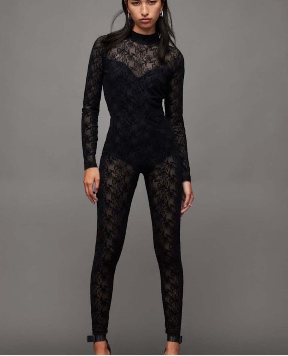 NWT Allsaints Flocked Catsuit US 2 Black